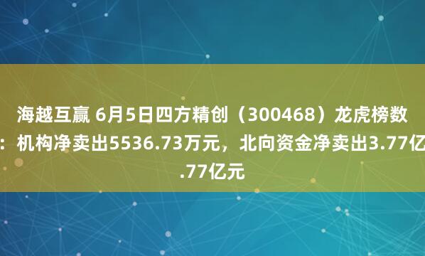 海越互赢 6月5日四方精创（300468）龙虎榜数据：机构净卖出5536.73万元，北向资金净卖出3.77亿元
